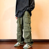 Vipkoala Cargo Pants Multi-pockets Tooling Pant Harajuku Men's Vintage Loose Wide Leg Pants Streetwear Casual Hip-hop Mopping Trousers