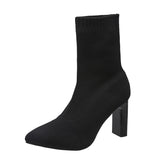 Vipkoala New Women Boots Stretch Knit Pointed Toe Solid  Ankle Boots Women Slim Botines Mujer Sexy High Heel Shoes Woman Big Size 43