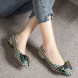 Vipkoala New Thick Heel Shoes Women's Autumn New All-match Pointed Toe Flat Shoes Houndstooth Bow Shallow Mouth Medium Heel