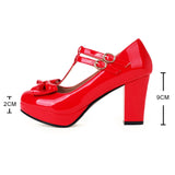 Vipkoala Women T Strap Mary Janes Shoes Lady High Heel Round Toe Bow Lolita Pumps Feminine Platform Heels Party Wedding Footwea Red Pink