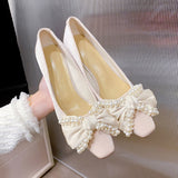 Vipkoala New Sexy Fashion Women High-heeled Shoes Stiletto Bowknot Beaded Wedding Shoes Women Luxury Party Casual Women Shoes