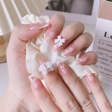 24pcs Ballet False Nail Full Cover Fake Nail Butterfly Love Nails Tip French Coffin Nails Press on Nails Free Shipping