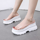 Vipkoala Open Toe Platform High Wedges Heeled Summer Women Sandals Transparent Buckle Punk White Black Leisure Casual Gladiator Shoes