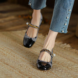 Vipkoala New Mary Jane Women Shoes LEISURE Retro Buckle Shallow Pumps Square Toe Thick Heel Shoes Woman Zapatos De Mujer Spot Pearl