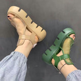 Vipkoala Sandals Women Summer New Fashion Thick-bottomed Breathable Eugene Yarn Mesh Magic Paste Roman Sandals Hook & Loop