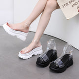 Vipkoala Open Toe Platform High Wedges Heeled Summer Women Sandals Transparent Buckle Punk White Black Leisure Casual Gladiator Shoes