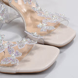 Vipkoala Summer Women Sandals Pvc Crystal Flower Decoration Chunky Heel Peep Toe Back Strap Elastic Band Elegant Fashion Shoes Ladies