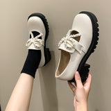 Vipkoala Autumn New Japanese Mary Jane Shoes Sweet Pearl Bow Small Leather Shoes Round Head Retro Thick Heel Shoes