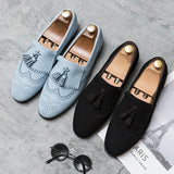 Vipkoala Men Brogue Loafers Faux Suede Solid Color Carved Tassel Fashion Classic Business Casual Wedding Party Everyday Dress Shoes