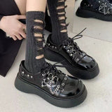 Vipkoala Big Head Black Single Shoes Women's Spring and Summer New Retro Thick Bottom British Style Chain Large Size Small Leather Shoes