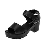 Vipkoala Summer New Fashion Elegant Chunky Heels Women's Sandals Casual Peep Toe Rubber Sole Non-slip Block Heels Ladies Black Heels