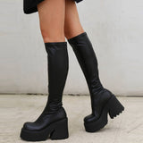 Vipkoala Brand New Fashion Design Autumn Motorcycle Boots Women Punk Chunky High Heels Mid Calf Boots Goth Street Winter Shoes Woman