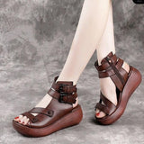 Vipkoala Women Summer Sandals Mid Heels Wedges Shoes Ladies Vintage Leather Plus Size 40 Sandalias Mujer Sapato Feminino Fashion Footwear