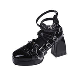 Vipkoala Platform Heeled Mary Janes Pumps for Women Metal Chain Buckle Gothic Black Punk Cosplay Casual JK Street High Heels Shoes