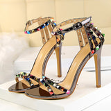 Vipkoala Women 11cm High Heels Rivets Studded Sandals Lady Sandles Stiletto Gladiator Pumps Stripper Summer Fetish Platform Shoes