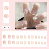 24Pcs/Set Short False Press on Nail Tip with Glue Designs Detachable Reusable Fake Nails with Glue Stick-on Nail Art DIY Tips