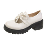 Vipkoala Autumn New Japanese Mary Jane Shoes Sweet Pearl Bow Small Leather Shoes Round Head Retro Thick Heel Shoes