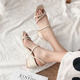 Vipkoala New Fashion Summer Female Sandals Sexy Ladies High Heels Square Open Toe Shoes Women Sandals for Women Size 35-42