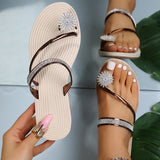 Vipkoala Women Summer Flat Rhinestone Flower Beach Slippers Comfy Clip Toe Lady Flat Beach Sandals Casual Female Flip Flops Zapatos Mujer