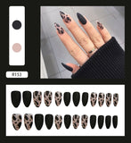 24Pcs/Set Short False Press on Nail Tip with Glue Designs Detachable Reusable Fake Nails with Glue Stick-on Nail Art DIY Tips