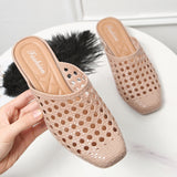 Vipkoala Women's Sandals Summer Holow Hole Slippers Fashion Solid Color Low Heel Slides Casual Breathable Shoes Female