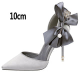 Vipkoala New Bow-knot Women Pumps Designer Shoes High Heels Sandals Women Satin Stiletto Heels Sexy Pearl Wedding Shoes Plus Size 43