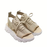 Vipkoala Summer Women Sandals Mesh Casual Shoes White Thick-Soled Lace-Up Sandalias Open Toe Beach Shoes for Women New Zapatos Mujer