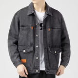 Vipkoala New Denim Jacket Men Vintage Jean Coats Streetwear Man Outerwear Coat Casual Windbreaker Pockets Overalls Black Bomber Jacket