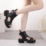 Vipkoala New Summer Shoes Women Sandals Retro Genuine Leather Women Wedges Platform Sandals Peep Toe High Heel Sandals Black