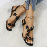 Vipkoala Summer Women Sandals Pvc Crystal Flower Decoration Chunky Heel Peep Toe Back Strap Elastic Band Elegant Fashion Shoes Ladies