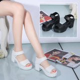 Vipkoala Summer New Fashion Elegant Chunky Heels Women's Sandals Casual Peep Toe Rubber Sole Non-slip Block Heels Ladies Black Heels