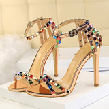 Vipkoala Women 11cm High Heels Rivets Studded Sandals Lady Sandles Stiletto Gladiator Pumps Stripper Summer Fetish Platform Shoes