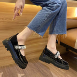 Vipkoala Mary Jane Women Shoes Leather Rhinestone New Spring Summer Loafers Ladies Thick Heel Platform Wedge Girl Shoes Big Size 43