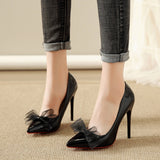 Vipkoala Fashion Delicate Sweet Bowknot High Heel Shoes Side Hollow Pointed Women Pumps Pointed Toe Thin Heel Dress Shoes