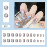 24Pcs/Set Short False Press on Nail Tip with Glue Designs Detachable Reusable Fake Nails with Glue Stick-on Nail Art DIY Tips