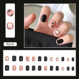 24Pcs/Set Short False Press on Nail Tip with Glue Designs Detachable Reusable Fake Nails with Glue Stick-on Nail Art DIY Tips