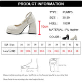 Vipkoala Vintage High Heels Mary Jane Shoes for Women Patent Leather Platform Pumps Woman Pearls Chain Thick-Heeled Shoes Female