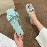 Vipkoala New Summer Slippers Square Toe Slippers Bow Knot Ladies Outdoor Beach Low Heel Solid Color Women's Fashion All-match Basic