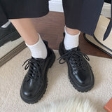 Vipkoala Ricaqico Spring Autumn Fashion Oxford Shoes for Women Med Heels Platform Black Flats Woman Lace Up PU Leather Office Shoes Women