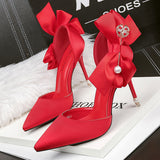 Vipkoala New Bow-knot Women Pumps Designer Shoes High Heels Sandals Women Satin Stiletto Heels Sexy Pearl Wedding Shoes Plus Size 43