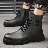 Vipkoala Men Boots Men's Fashion Short Boots Motorcycle Boots Tooling High-top Genuine Leather Winter Warm Platform Boots Plus Size 38-46