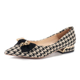 Vipkoala New Thick Heel Shoes Women's Autumn New All-match Pointed Toe Flat Shoes Houndstooth Bow Shallow Mouth Medium Heel