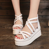 Vipkoala Sandals Women's Summer Women's Slope with Thick-soled Open Toe New Roman Sandals Platform Sandals Thick-soled Mid-heel Flat