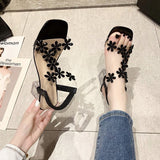 Vipkoala New Sandals Women Summer New Fashion Women's Sandals Flower Rhinestone Sandals Transparent Open Toe Sandals Plus Size