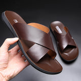 Vipkoala Sandals Men Leather Luxury Brand New Fashion Summer Men Shoes Vintage Italian Flats Casual Non-slip Beach Flip Flop Slippers