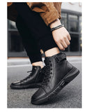 Vipkoala Ankle Boots Black PU Leather Men Shoes Autumn Winter Comfortable High-top Casual Shoes Fashion Leahter Platform Boots Man