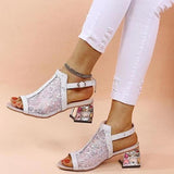 Vipkoala Women Summer Glitter Sandals Rhinestone Sandals Ladies Buckle Strap  Round Toe Bling Med Heel Shoe Sandals for Women