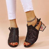 Vipkoala Women Summer Glitter Sandals Rhinestone Sandals Ladies Buckle Strap  Round Toe Bling Med Heel Shoe Sandals for Women