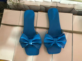Vipkoala New Fashion Summer Plus Size One-line Solid Color Bow Flat Sandals Outdoor Beach Slippers Elegant Women Shoes
