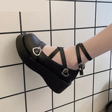 Vipkoala Women Mary Jane Shoes Harajuku Heart Black Wedge Thick Heel Platform Lolita Ladies Sandals Female Cross Tied Kawaii Sweet Shoes